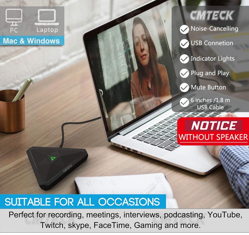 CMTECK ميكروفون مؤتمر CMTECK USB، زر كتم، ميكروفون حدودي مكثف متعدد الاتجاهات للتسجيل، البث، الألعاب، سكايب (ويندوز/ماك أو إس) - بدون مكبر صوت - Image 4